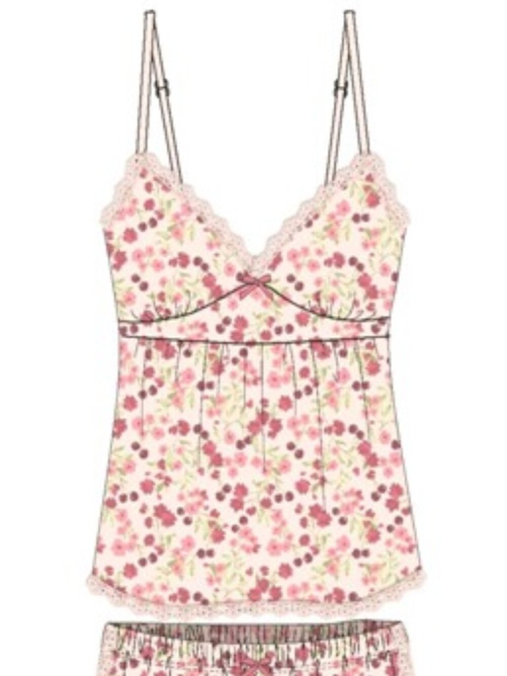 Marilyn Monroe Ruffled Cherry Motif  Baby Doll  Shortie Lounge / Pajamas Set